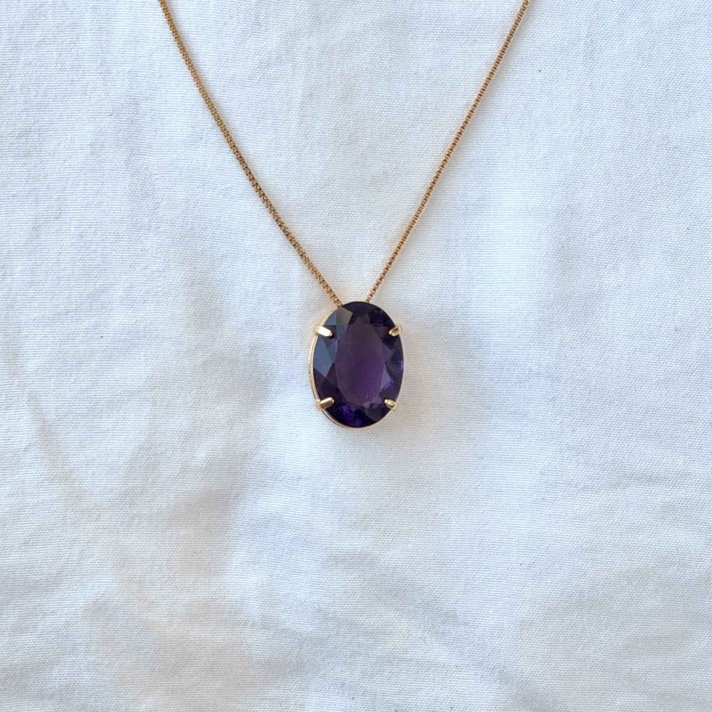 Classic Oval Stone Necklace - 18k Gold Plated - Reconstituted Amethyst